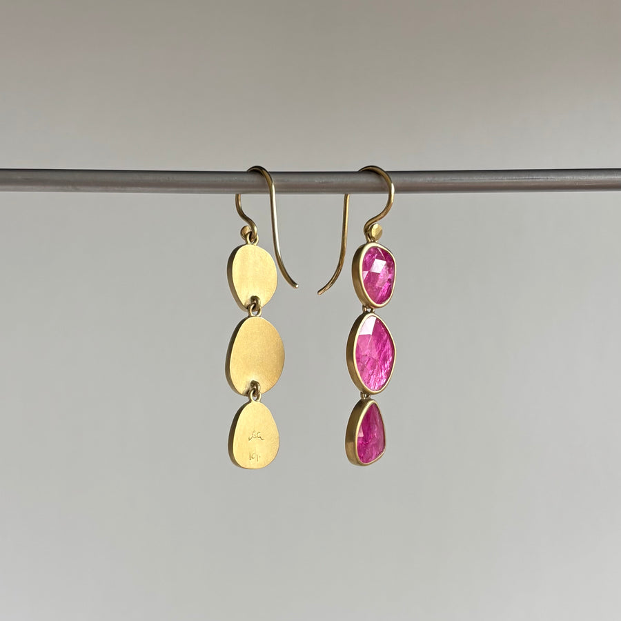 Ruby Pebble Triple Drop Earrings