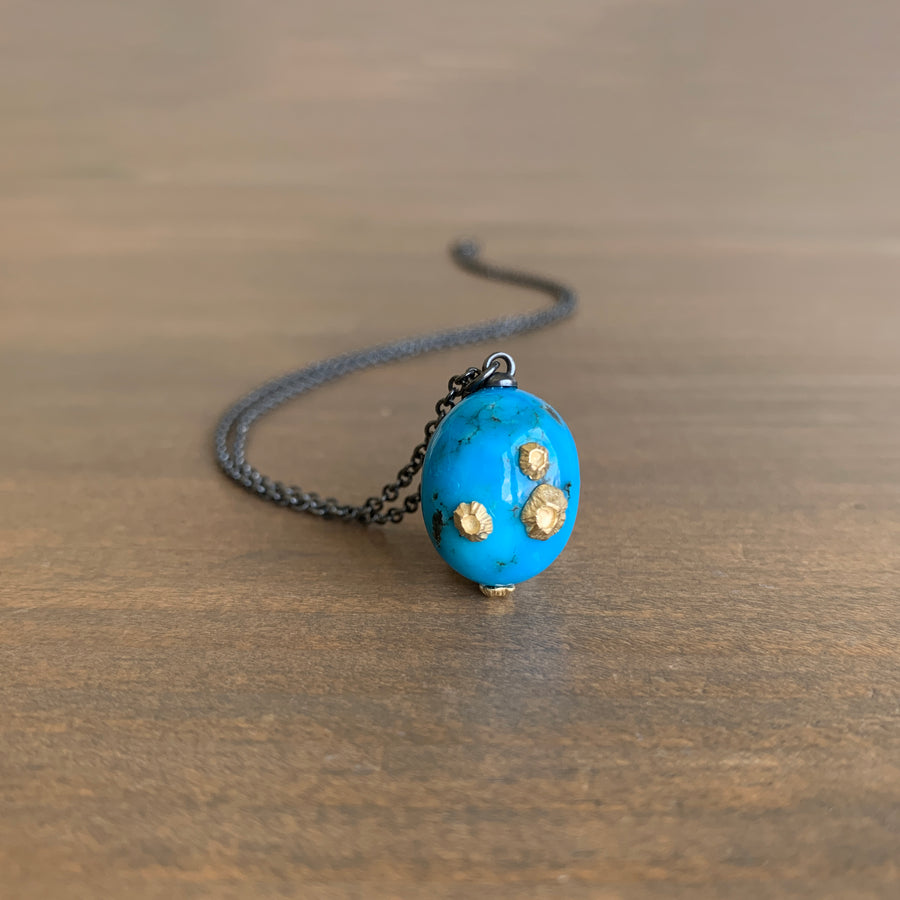 Ocean Views Kingman Turquoise Ruthie B. Necklace with Barnacles