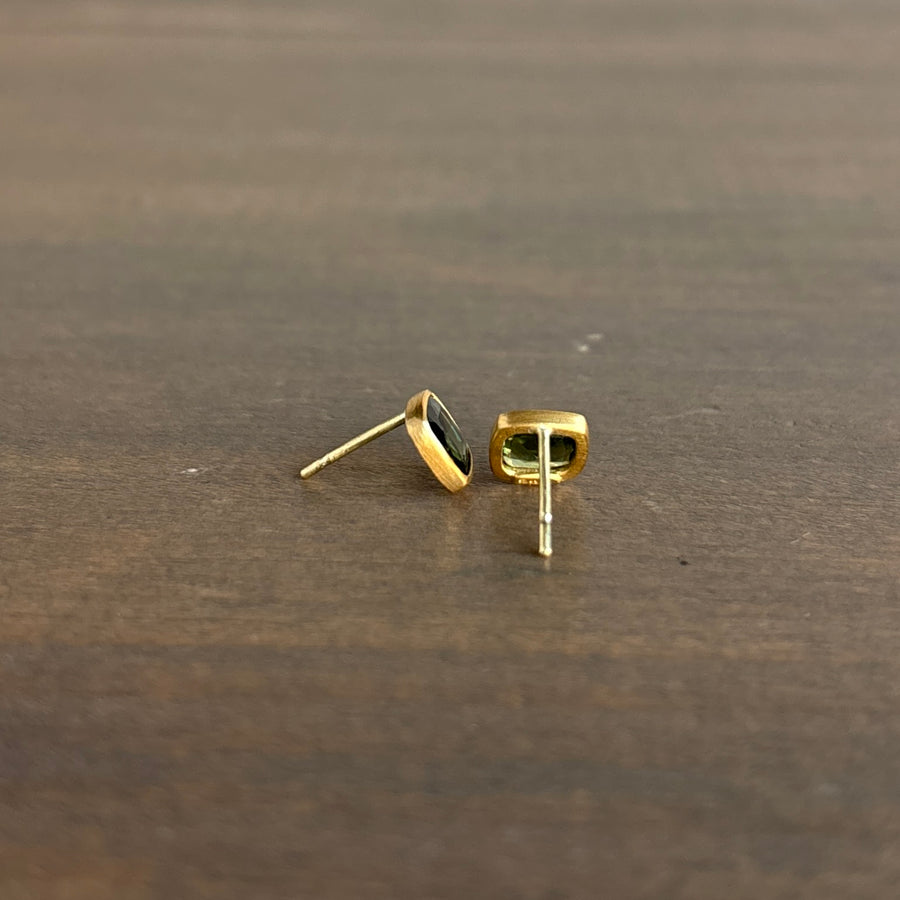 Squarish Green Sapphire Stud Earrings