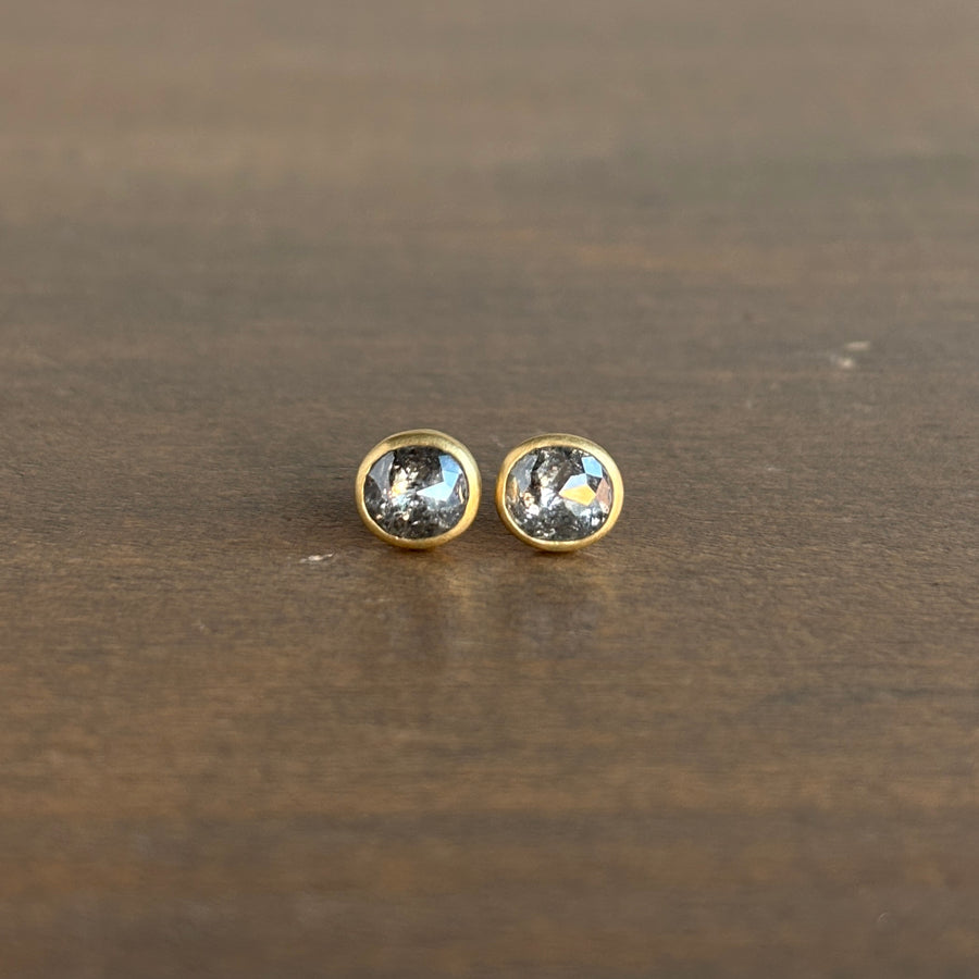 Oval Peppery Diamond Stud Earrings