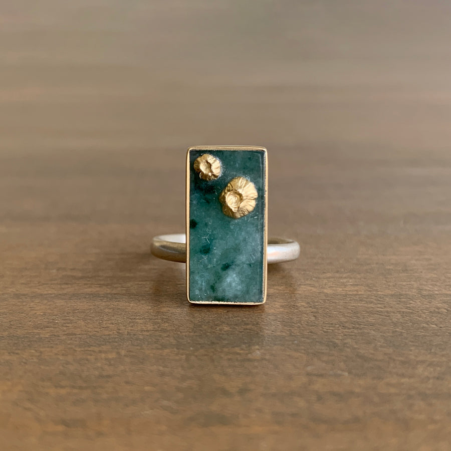 Pine Jadeite Ruthie B. Ring with Barnacles