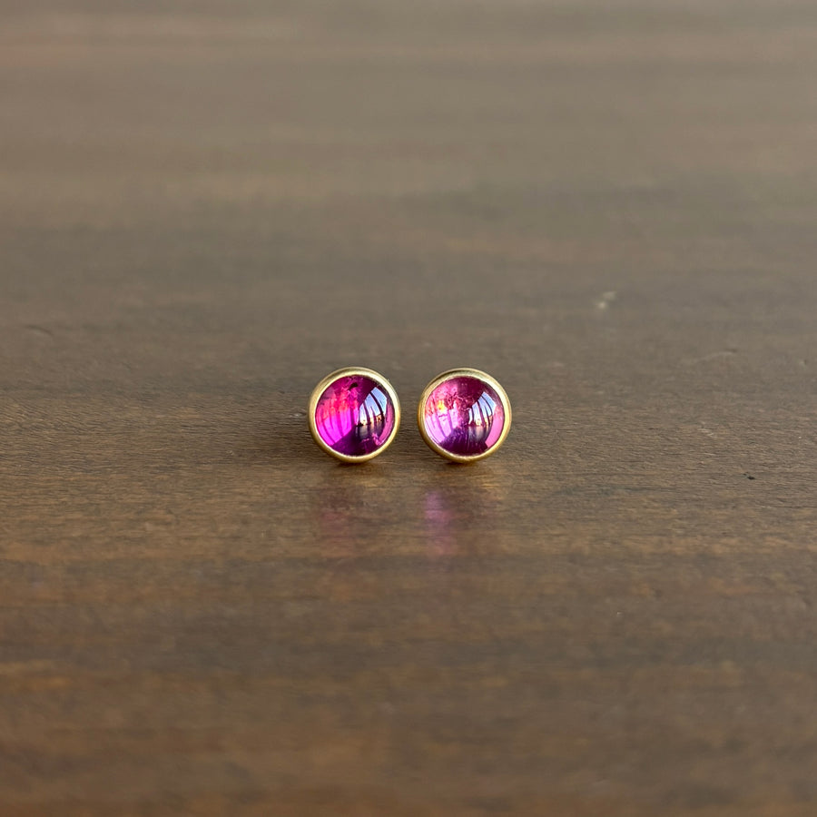 Round Pink Tourmaline Cabochon Stud Earrings