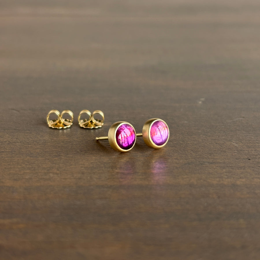 Round Pink Tourmaline Cabochon Stud Earrings