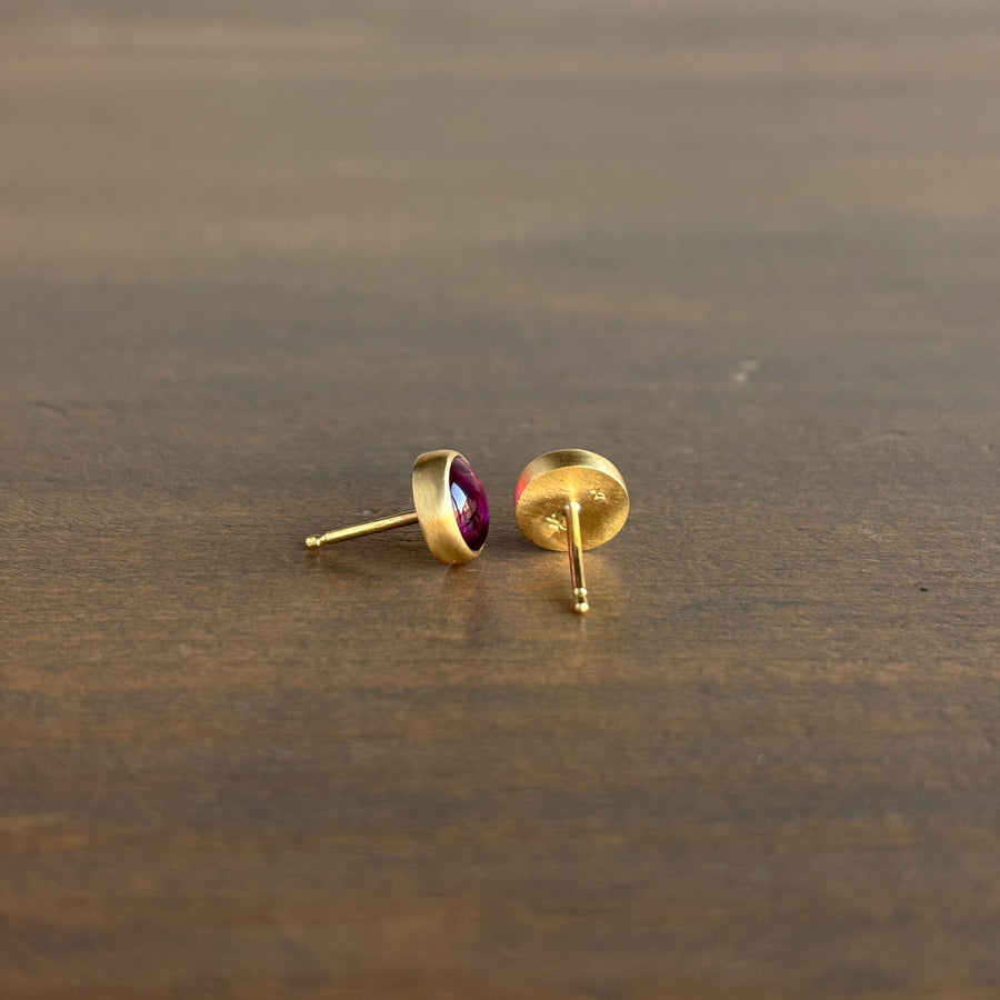 Round Pink Tourmaline Cabochon Stud Earrings