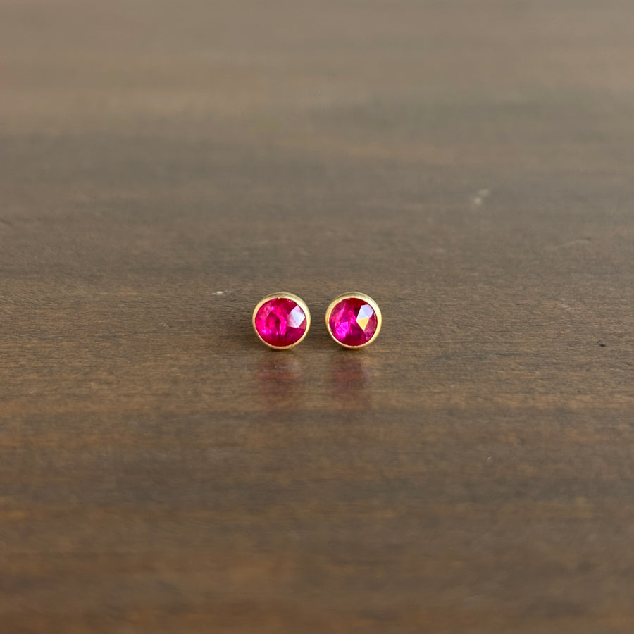 Small Round Ruby Stud Earrings