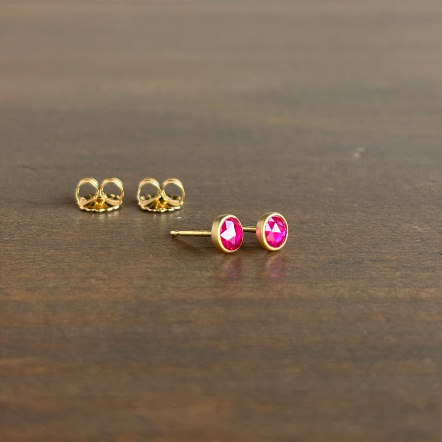 Small Round Ruby Stud Earrings