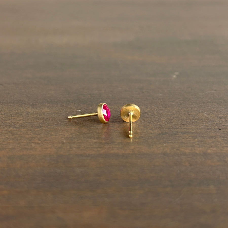 Small Round Ruby Stud Earrings