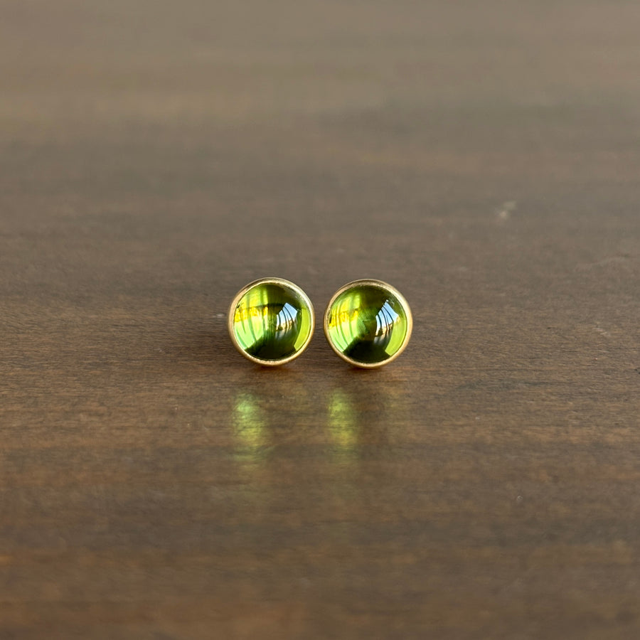 Round Peridot Cabochon Stud Earrings