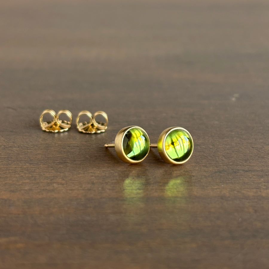 Round Peridot Cabochon Stud Earrings
