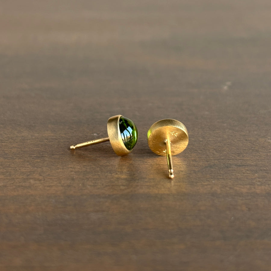 Round Peridot Cabochon Stud Earrings