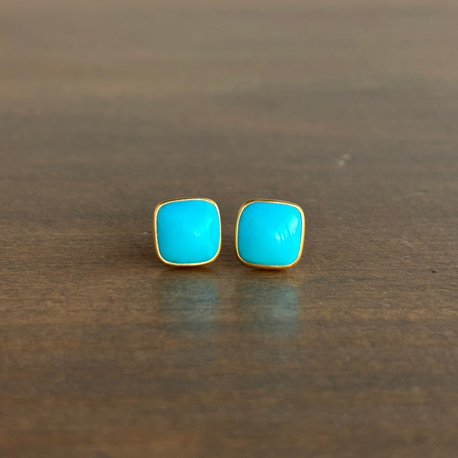 Sleeping Beauty Turquoise Cushion Stud Earrings
