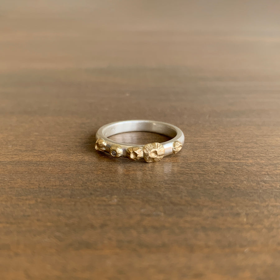 Silver & Gold Barnacle Ring with Diamond