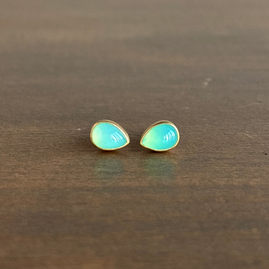 Peruvian Blue Opal Teardrop Stud Earrings