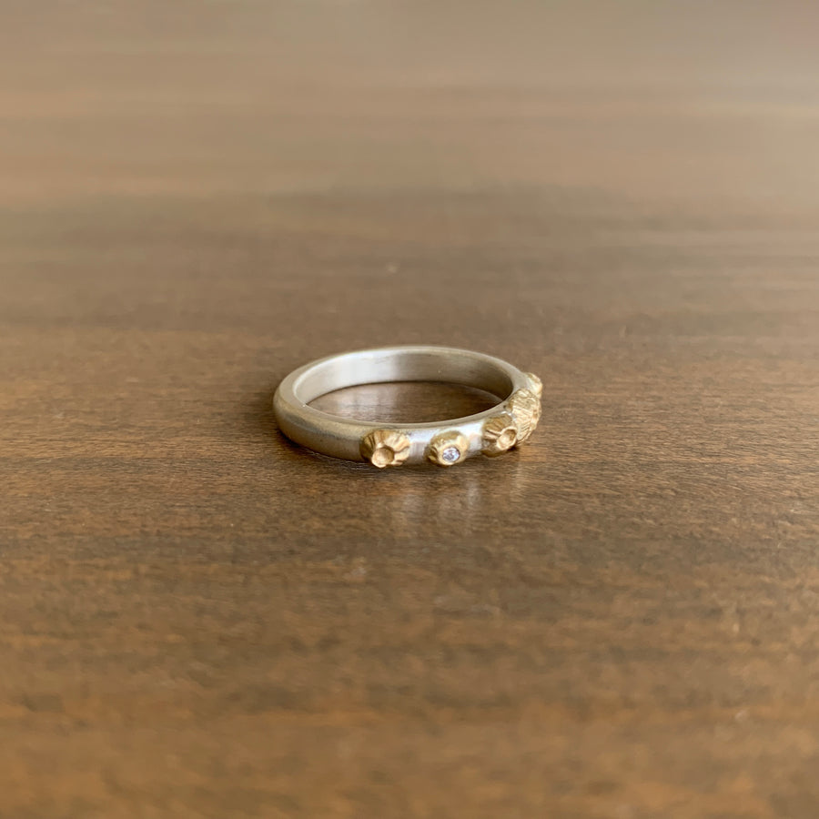 Silver & Gold Barnacle Ring with Diamond