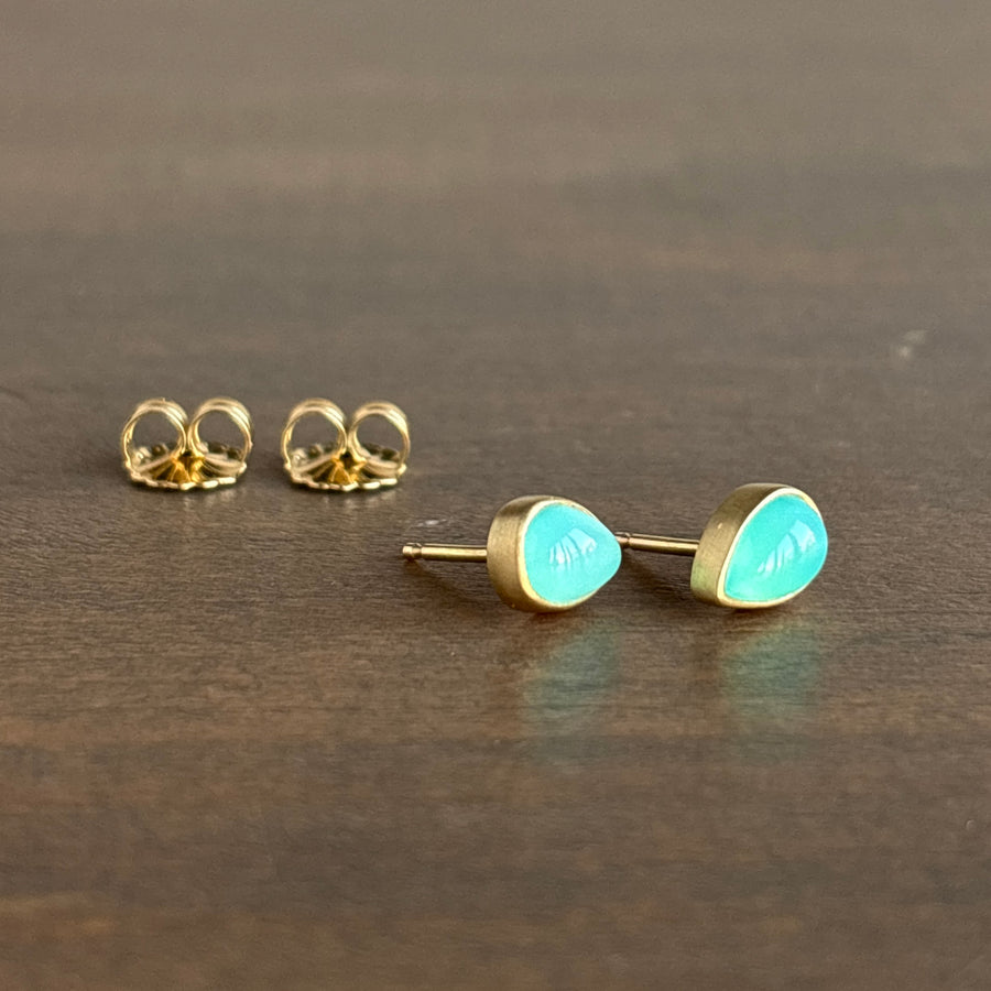 Peruvian Blue Opal Teardrop Stud Earrings