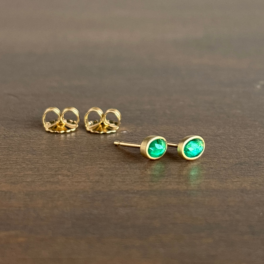Small Oval Colombian Emerald Stud Earrings