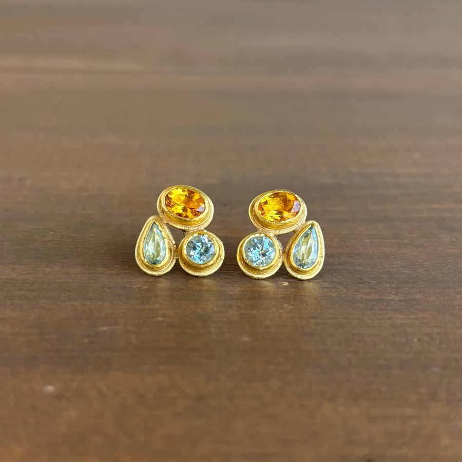 Aquamarine & Beryl Cluster Stud Earrings