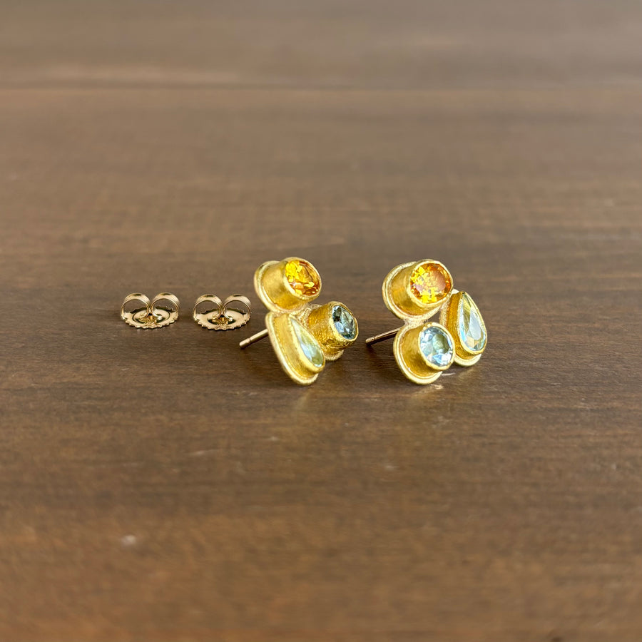 Aquamarine & Beryl Cluster Stud Earrings