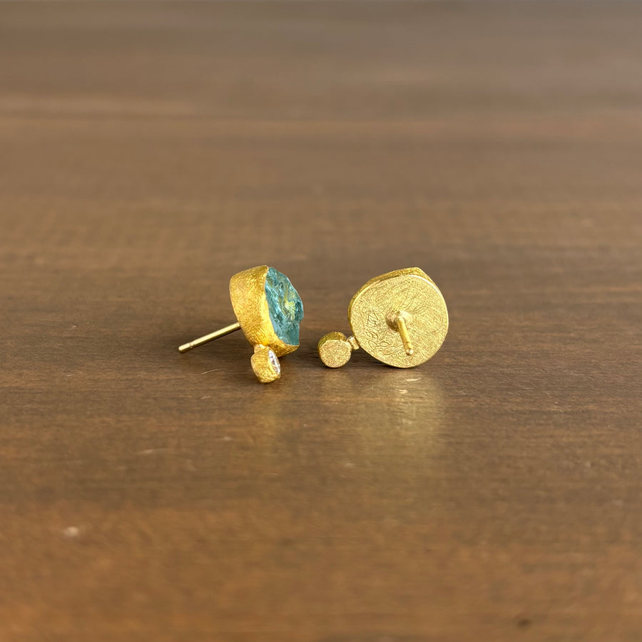 Aquamarine Crystal & Diamond Stud Earrings