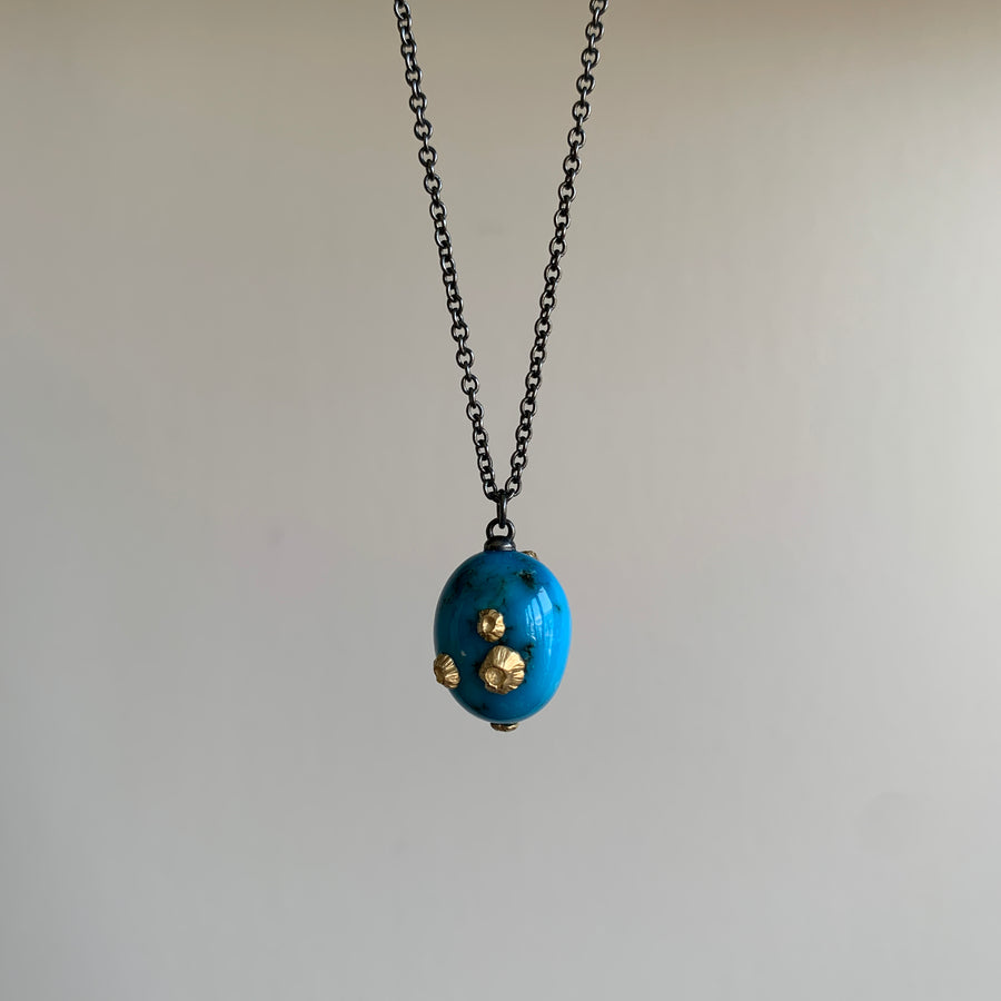Ocean Views Kingman Turquoise Ruthie B. Necklace with Barnacles
