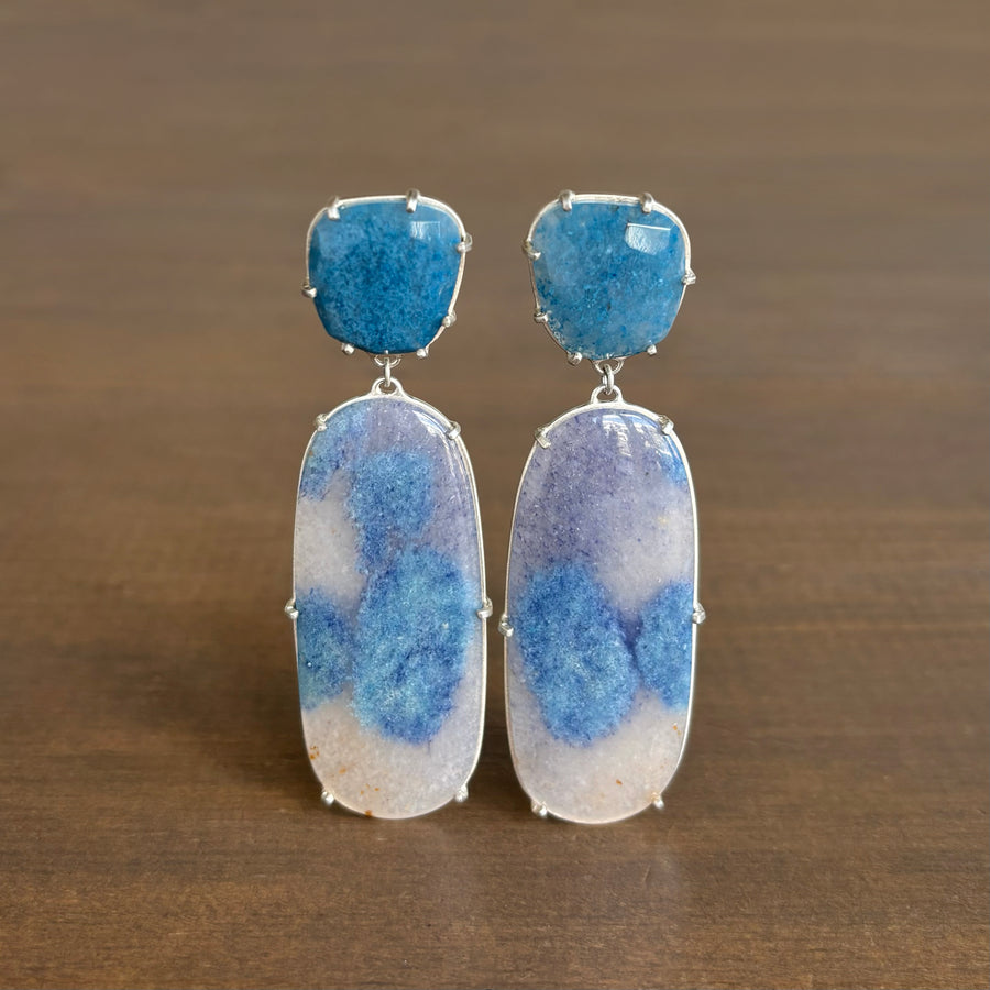 Large Lazulite Quartz Double Drop Post Earrings