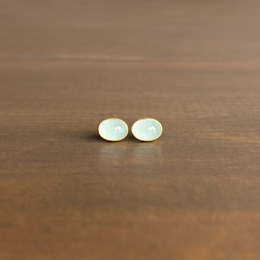 Oval Milky Aquamarine Cabochon Stud Earrings