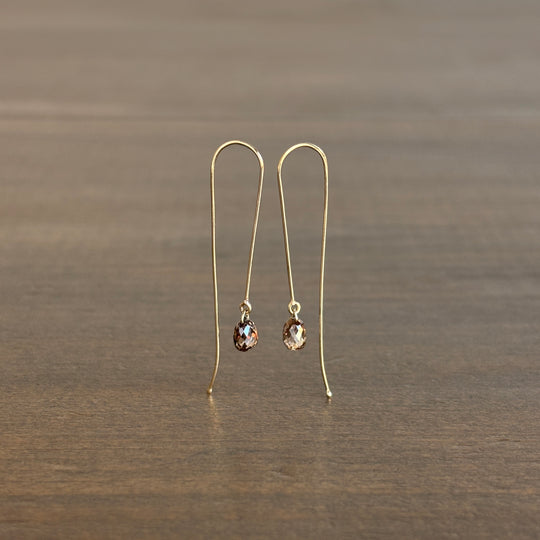Tiny Brown Diamond Briolette Earrings in 14k Gold