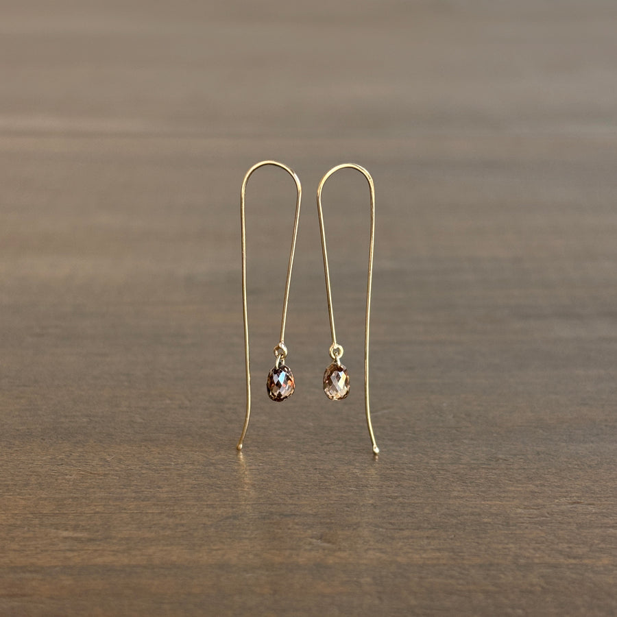 Tiny Brown Diamond Briolette Earrings in 14k Gold