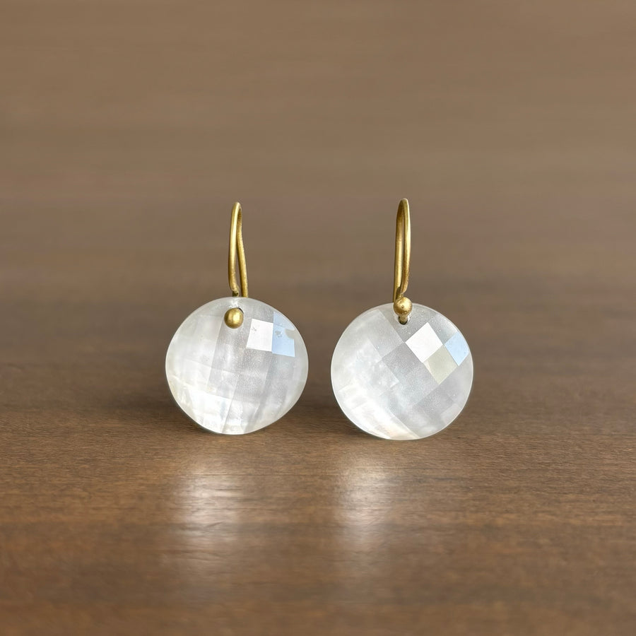 Round Checker Cut Mother of Pearl Earrings