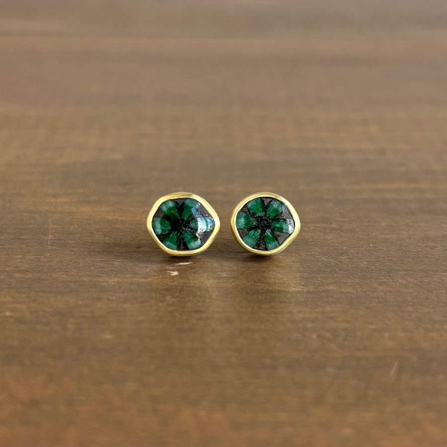 Emerald Trapiche Stud Earrings