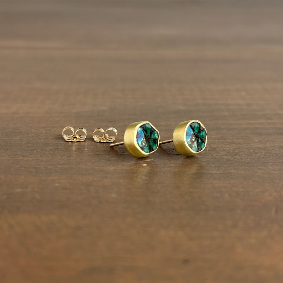 Emerald Trapiche Stud Earrings