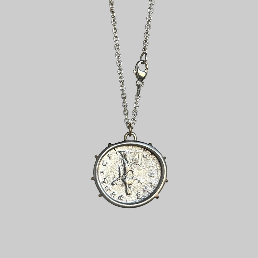 Julia Domna & Pietas Ancient Coin Cameo Necklace in Mixed Metal hanging view 2