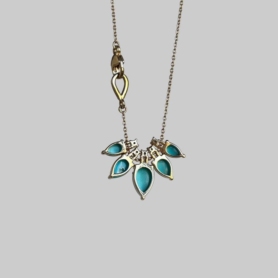 Turquoise & Diamond Story Necklace in 14k Gold hanging 2