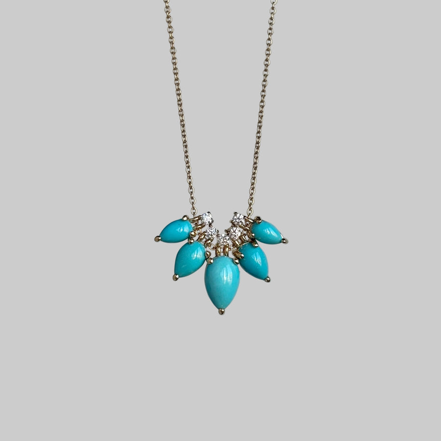 Turquoise & Diamond Story Necklace in 14k Gold hanging