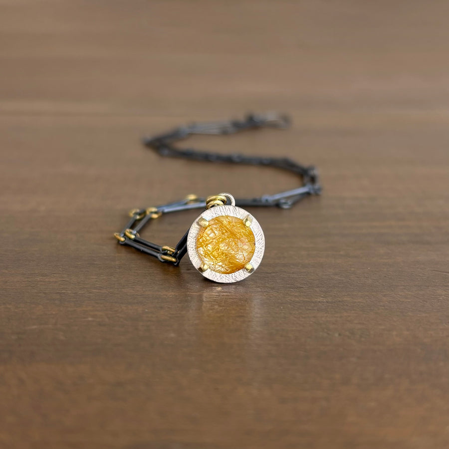 Round Rutilated Quartz Prong Set Necklace
