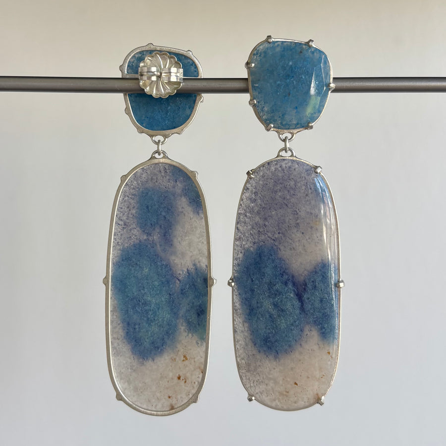 Large Lazulite Quartz Double Drop Post Earrings