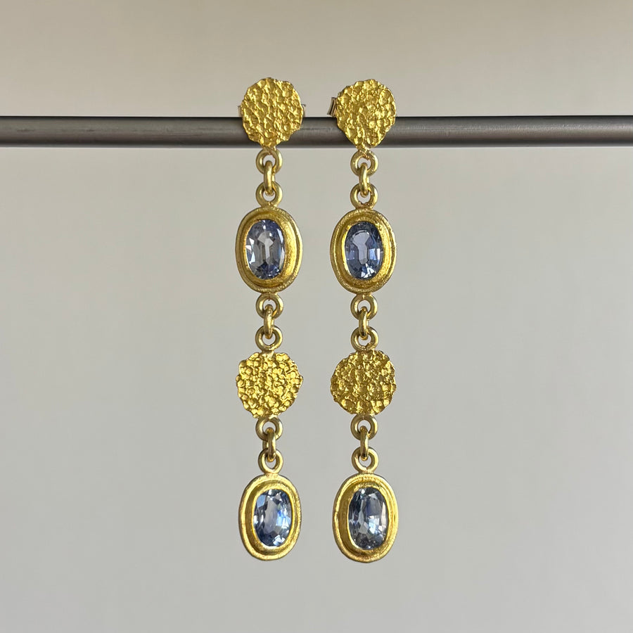 Blue Ceylon Sapphire Silk Dangle Post Earrings