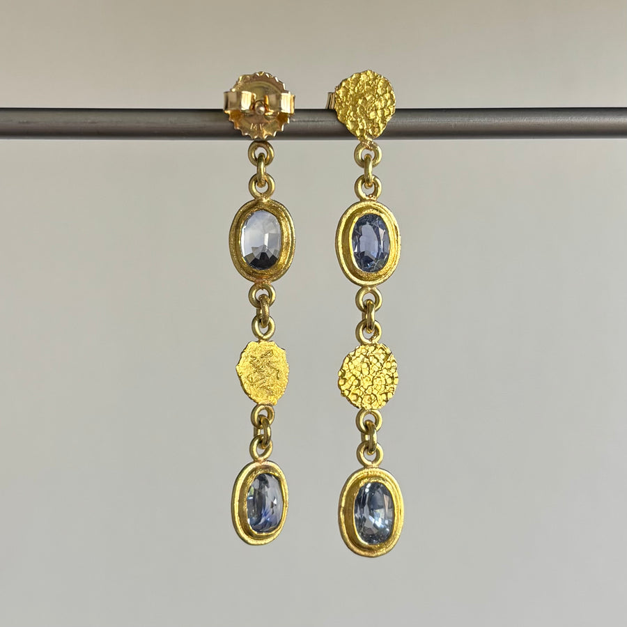 Blue Ceylon Sapphire Silk Dangle Post Earrings