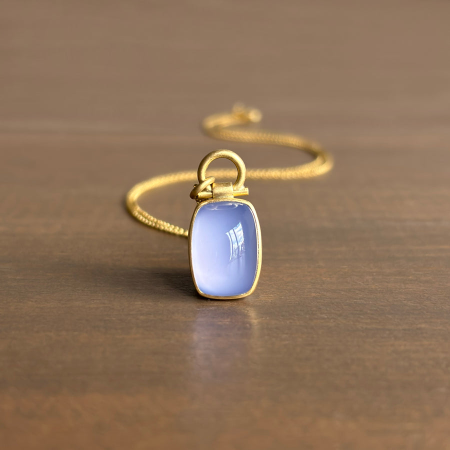 Blue Chalcedony Cushion Cabochon Pendant