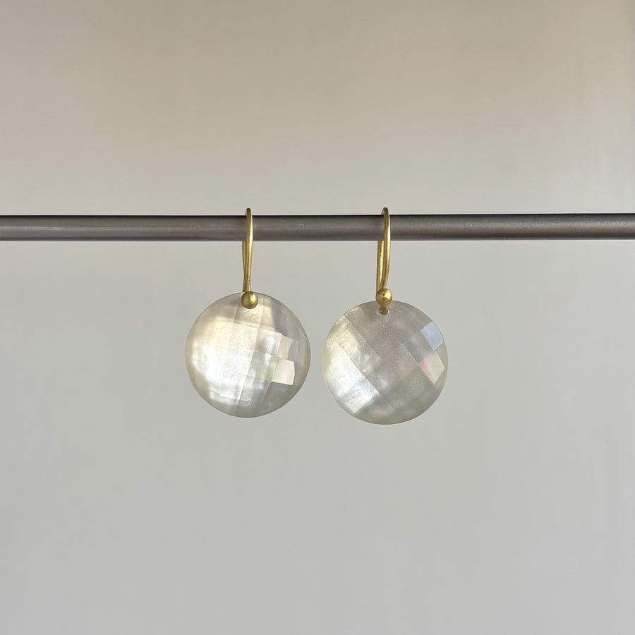 Round Checker Cut Mother of Pearl Earrings