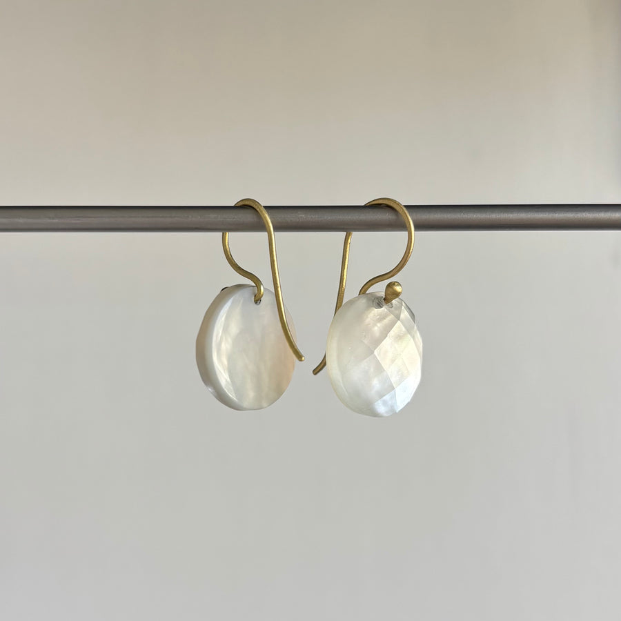Round Checker Cut Mother of Pearl Earrings