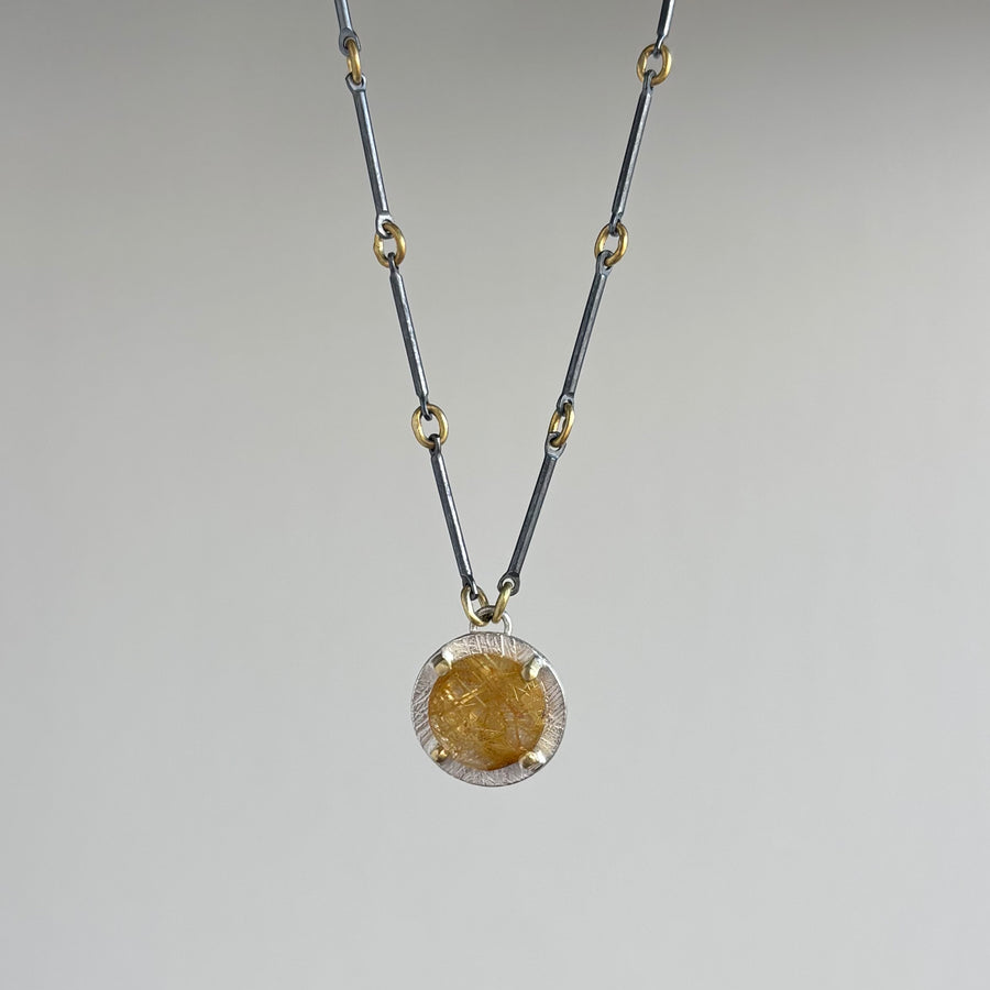 Round Rutilated Quartz Prong Set Necklace