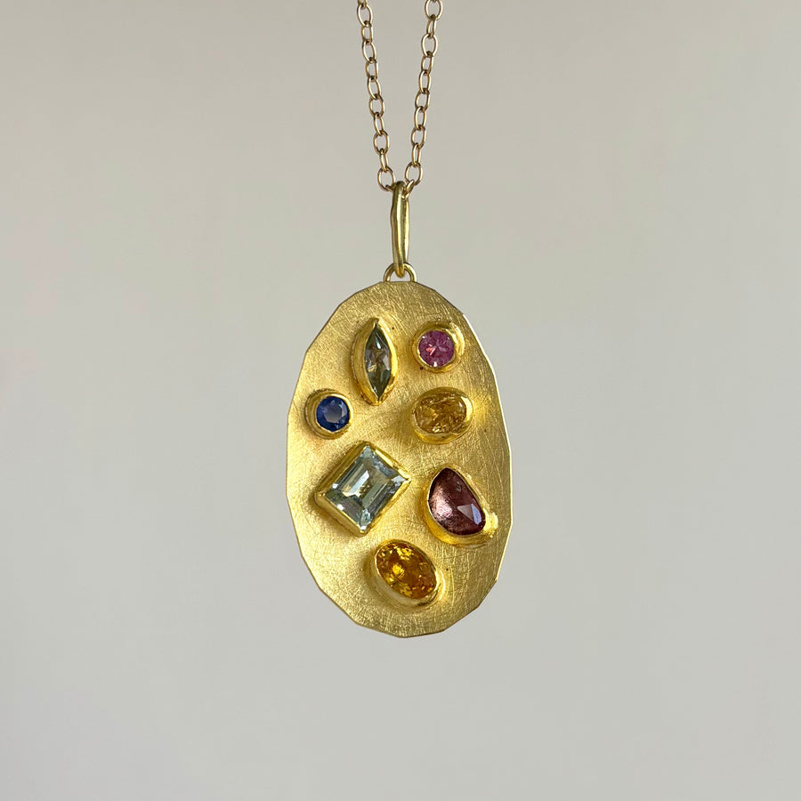 Multicolored Sapphire & Aquamarine Bowl Pendant