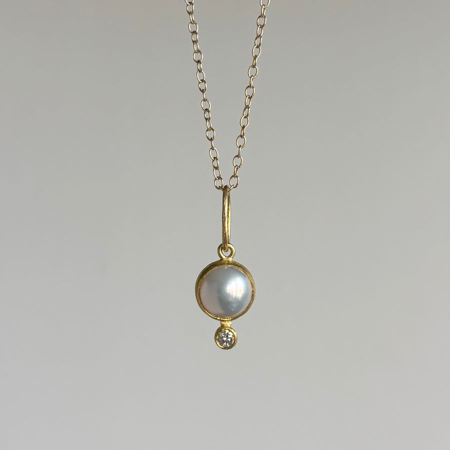 White Pearl and Diamond Pendant