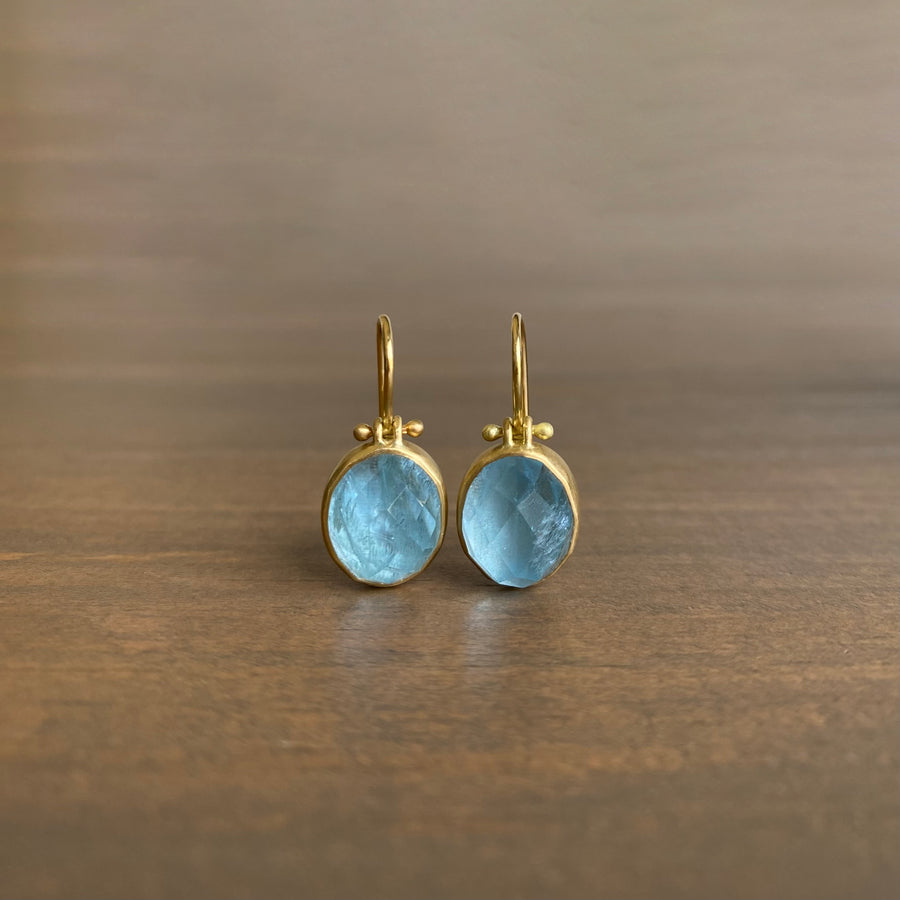 Checker Cut Aquamarine Drop Earrings