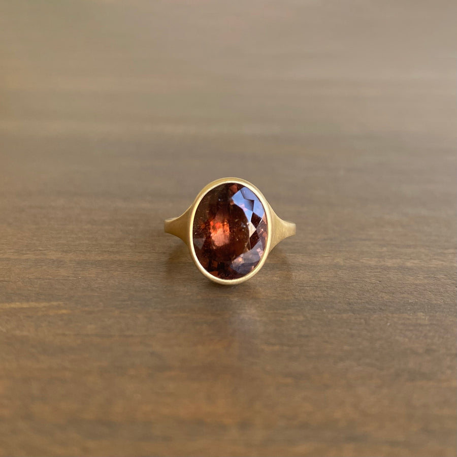 Faceted Oval Coppery Pink Tourmaline Ring