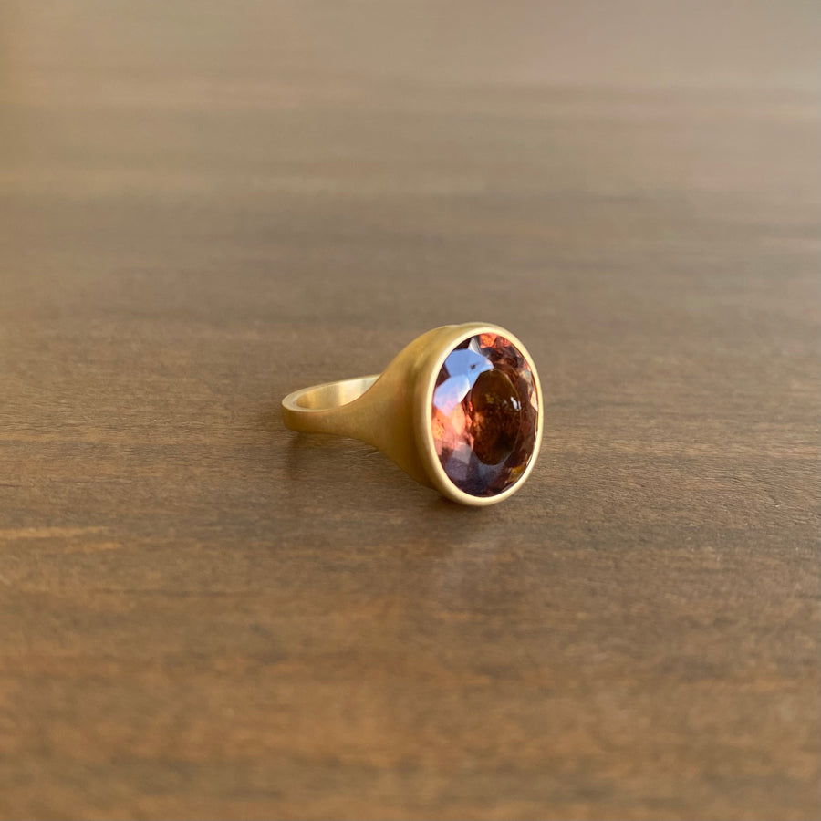 Faceted Oval Coppery Pink Tourmaline Ring