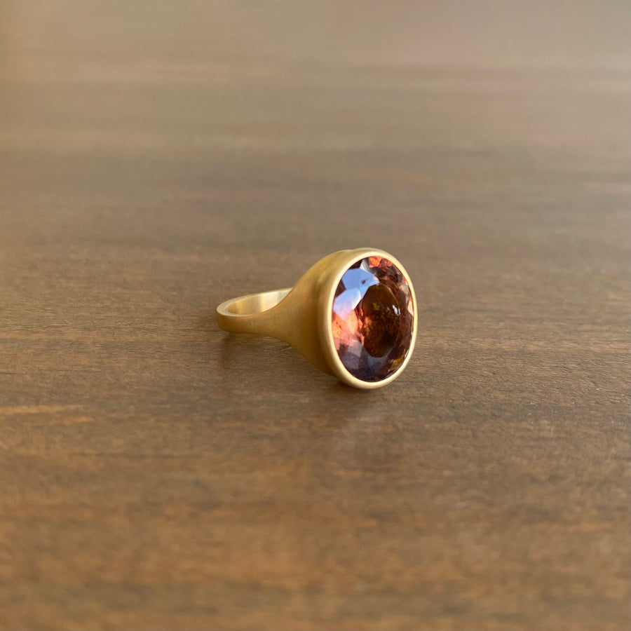 Faceted Oval Coppery Pink Tourmaline Ring