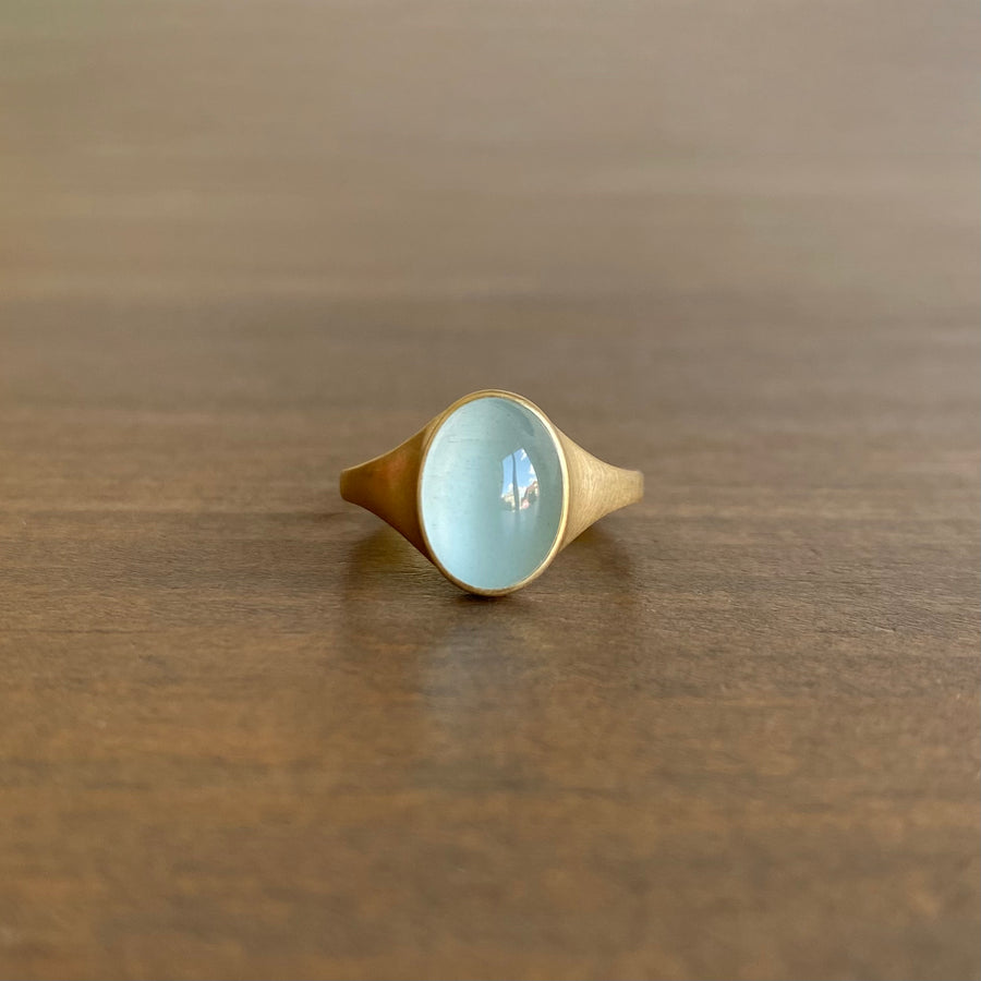 Oval Milky Aquamarine Cabochon Ring