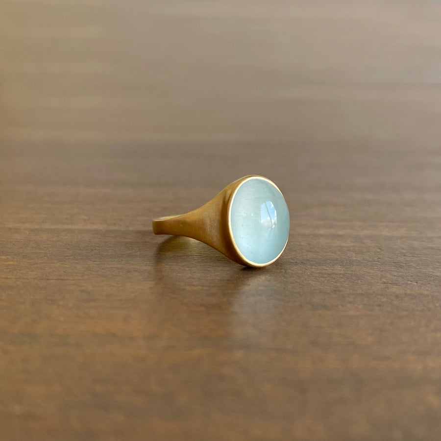 Oval Milky Aquamarine Cabochon Ring